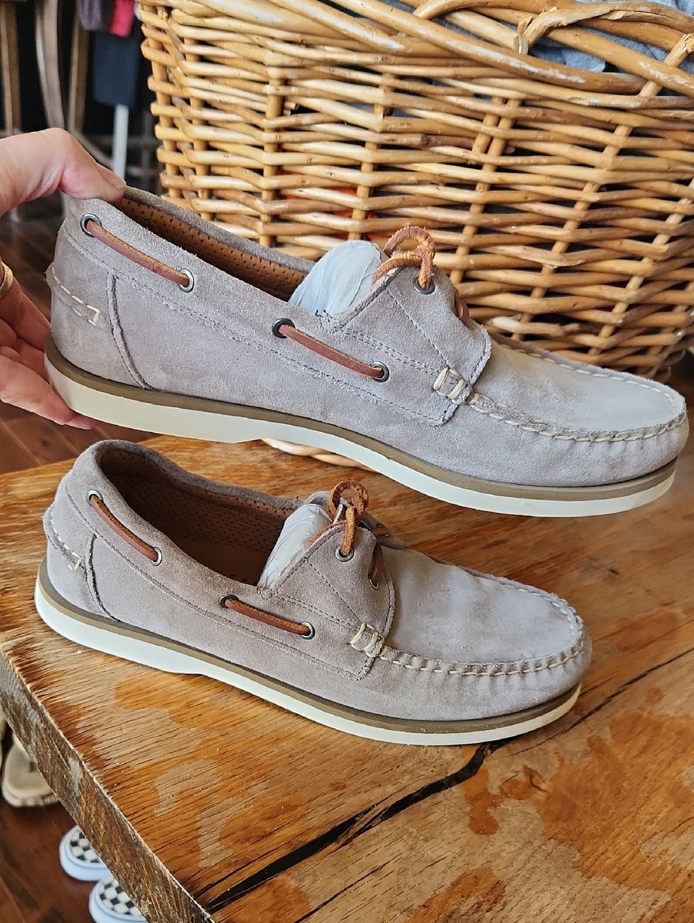 Allen Edmonds Force 10 sz 8.5 Port Washington Boat Shoes Suede Taupe - Picture 6 of 16
